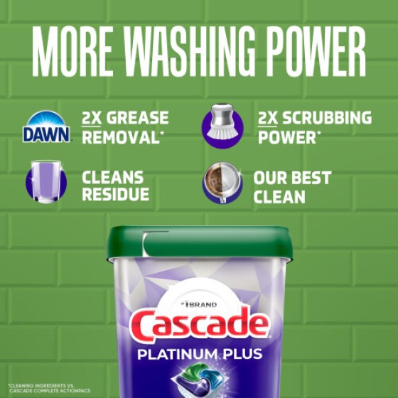 Cascade プラチナプラス 食器洗い機用洗剤ポッド｜フレッシュの香り｜57個入り｜強力洗浄で食器をピカピカに